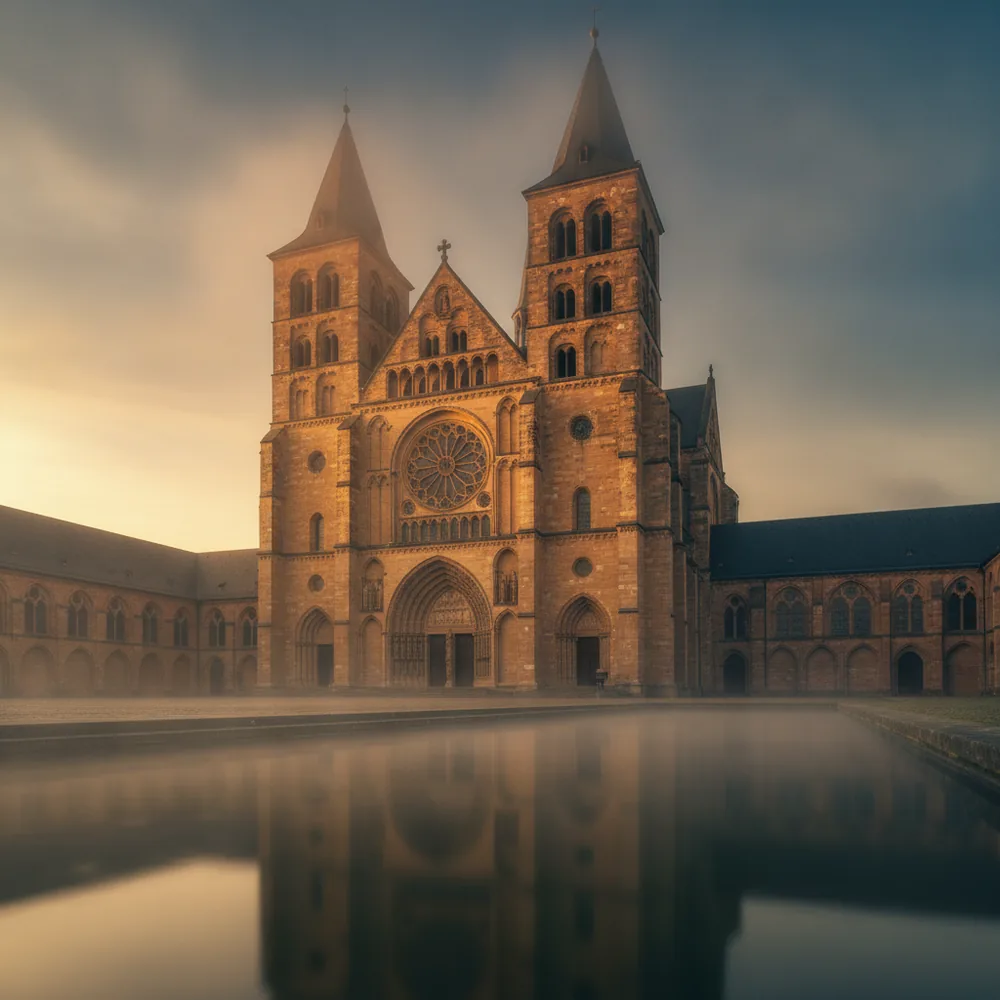 Romanisch-gotischer Dom mit Doppelturmfassade im Abendlicht — sinnbildlich für Naumburgs UNESCO-Welterbe