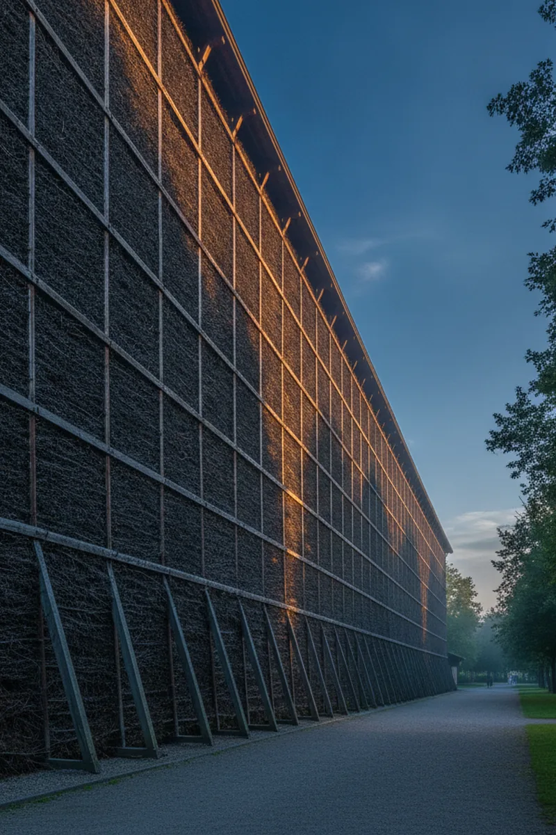 Historisches Gradierwerk aus Schwarzdornreisig im Abendlicht — sinnbildlich für den Kurtourismus in Bad Kösen